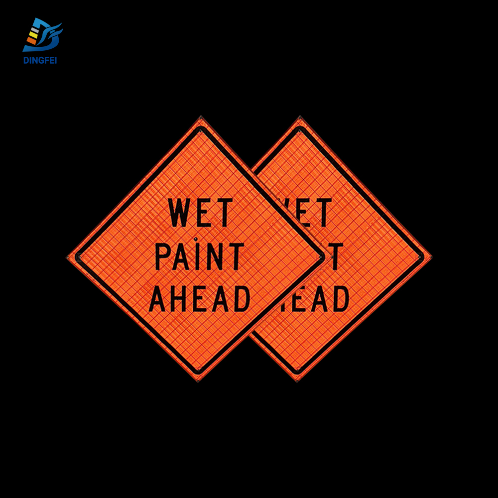 36 Inch Reflective Wet Paint Ahead Roll Up Traffic Sign - 